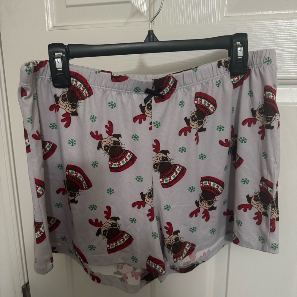Santa's Treasures Womens Ugly Sleep Boxer Shorts Gray Pug Lover Size Large NWOT